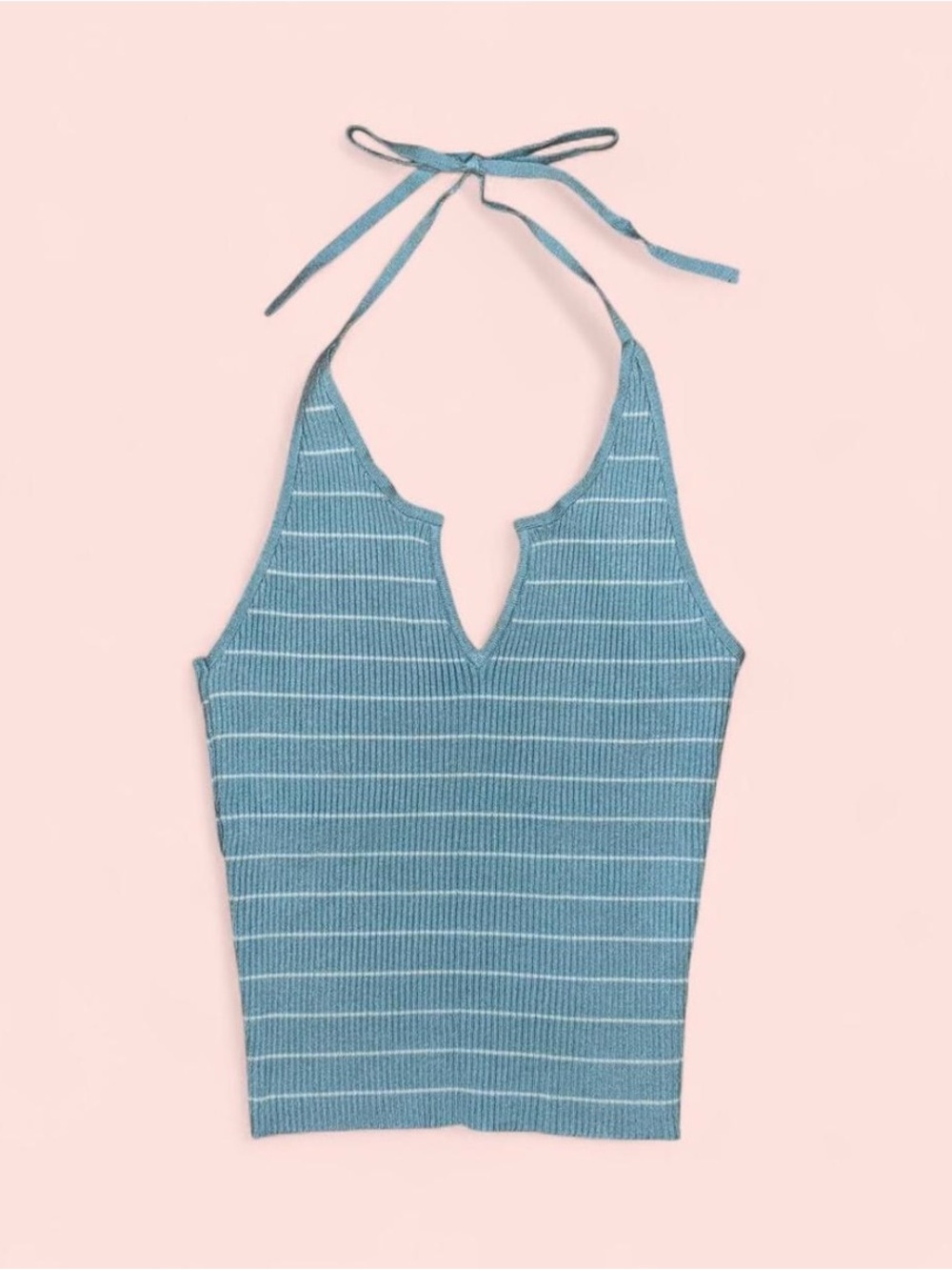 PacSun LA Hearts Blue Striped Ribbed Halter Crop Top | lSize XS